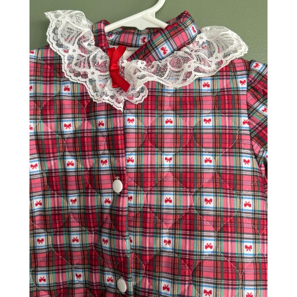 Vintage 90's Cassie Red Plaid Girls 2T Robe Lacy Collar - Picture 2 of 5
